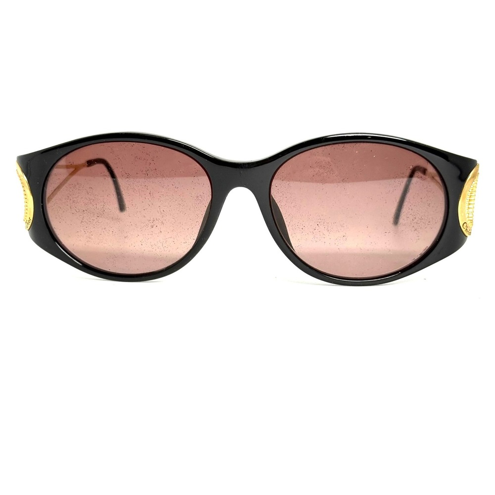 Christian Dior Vintage Oval Sunglasses Black Gold Tone Split Temple Eyewear
